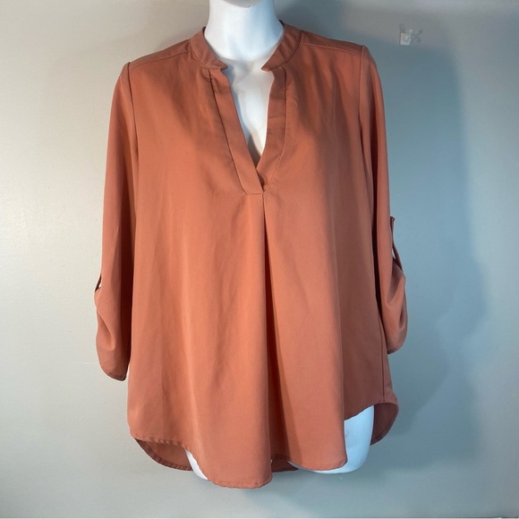 LOVE Culture Women's Split neck Blouse Long Sleeves Peach Size Small - Picture 1 of 13